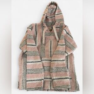 Pink and Gray Striped Hooded Poncho